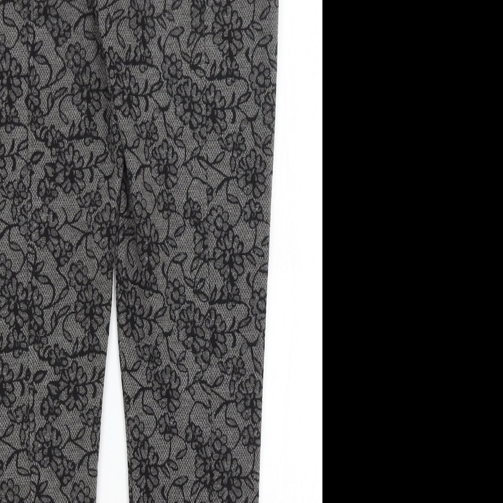 Fansa Womens Black Floral Trousers Size 12 L29.5 in