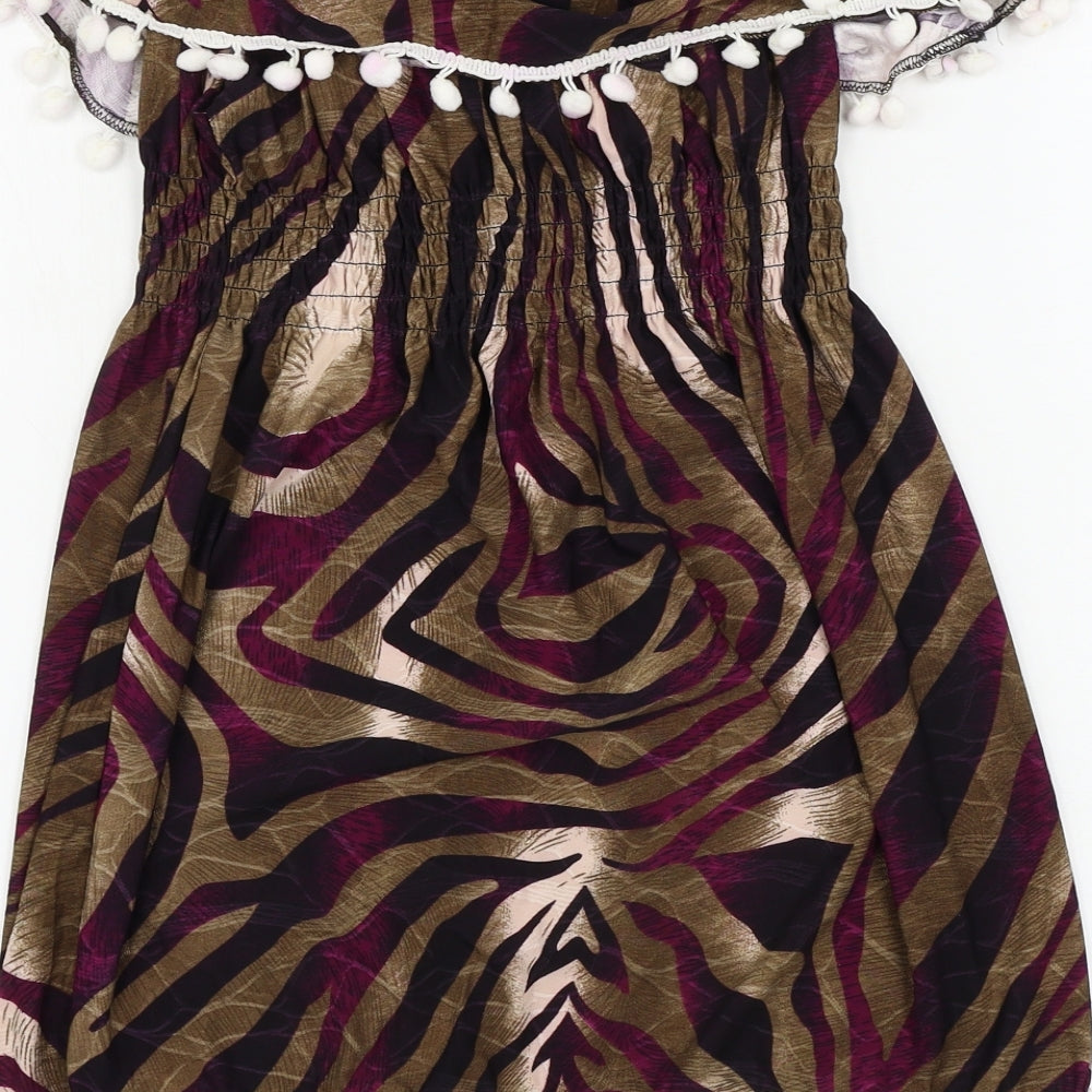 Preworn Girls Brown Animal Print A-Line Size L