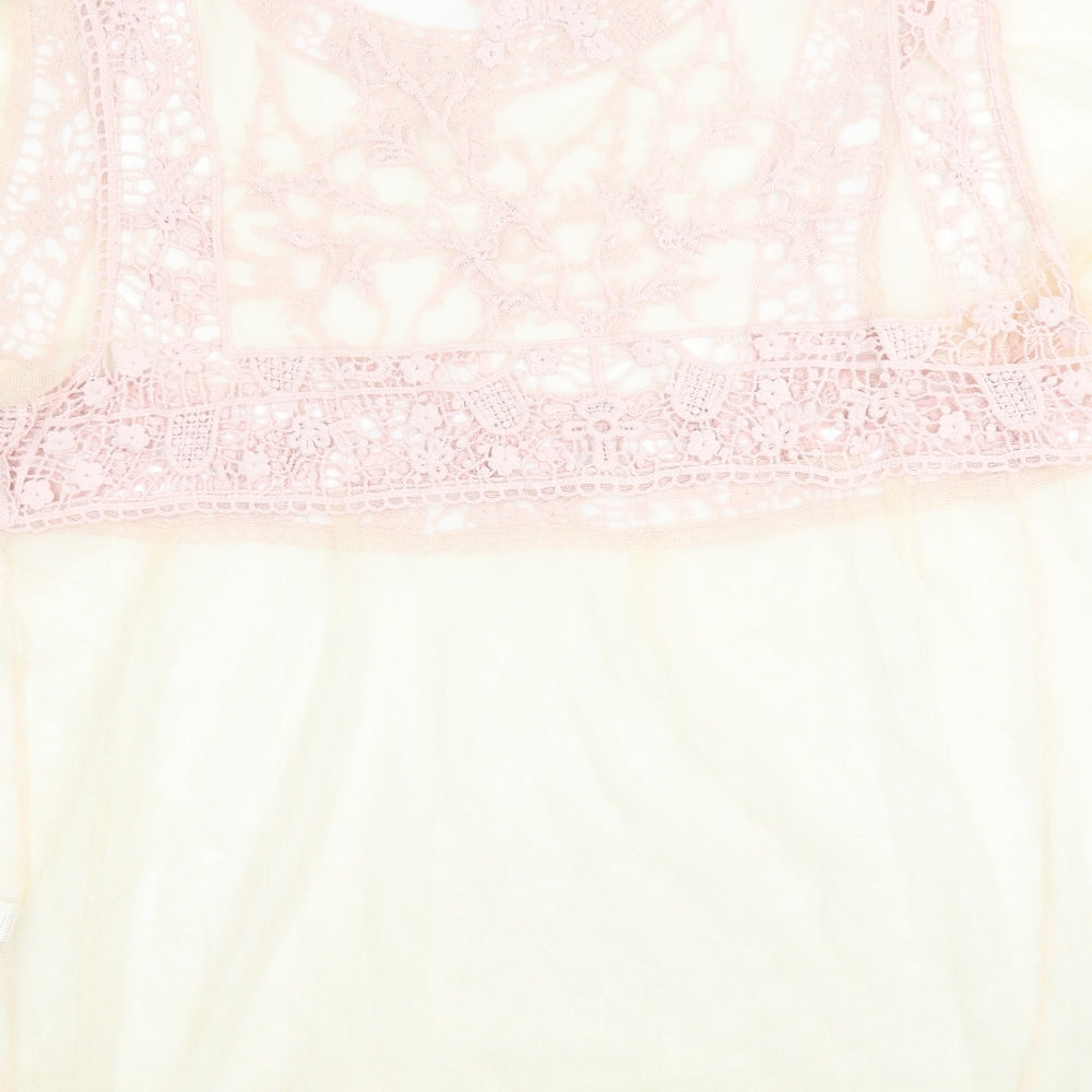 Primark Womens Pink Mesh Basic Blouse Size L - Light yellow / peach Lace