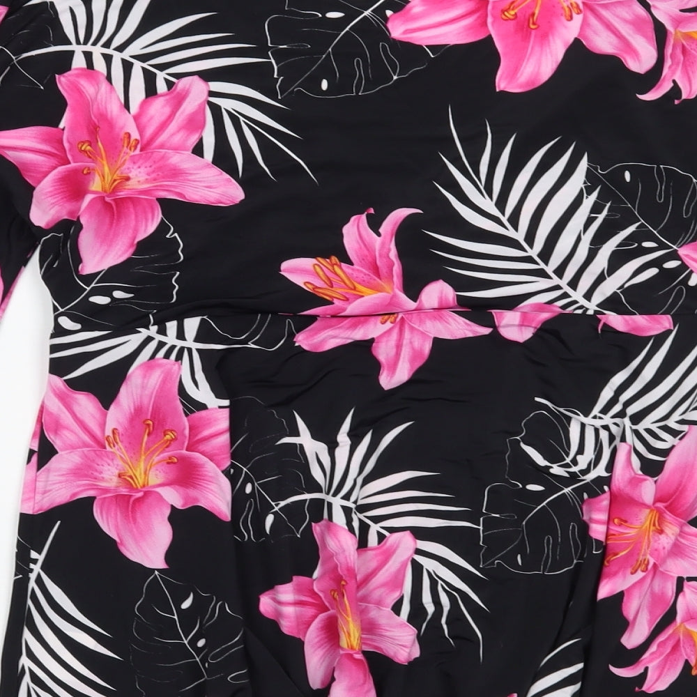 Preworn Womens Black Floral Basic Blouse Size 12