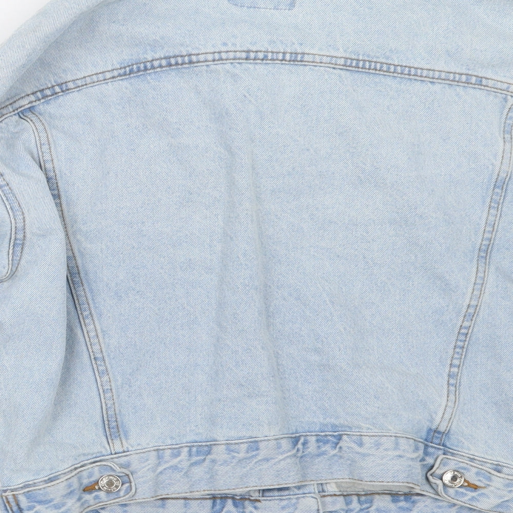 Brand and care label for Denim Co. women’s blue denim jacket, size UK 8