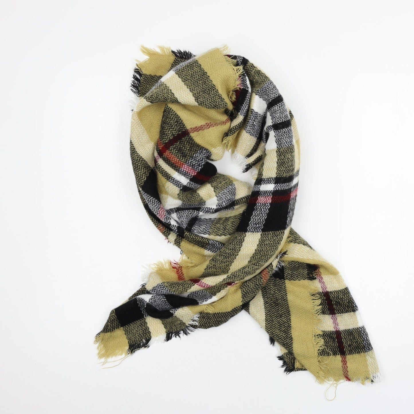 Preworn Womens Brown Plaid Knit Scarf