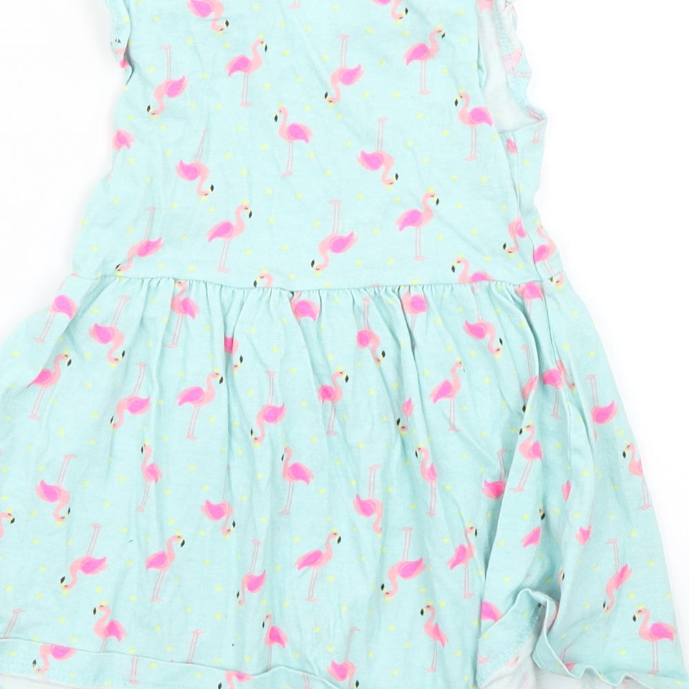 Primark Girls Blue Polka Dot Skater Dress Size 18 Months - Flamingo print