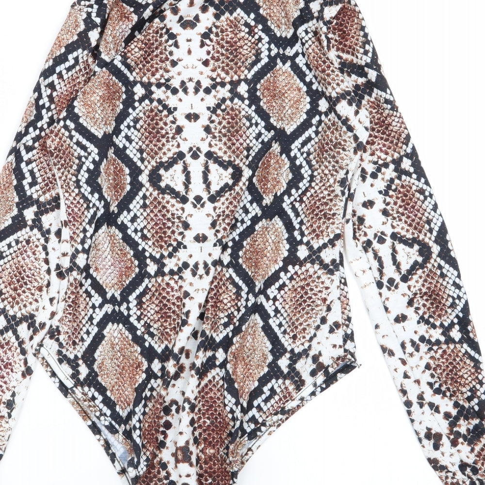 PRETTYLITTLETHING Womens Multicoloured Geometric Bodysuit One-Piece Size 10