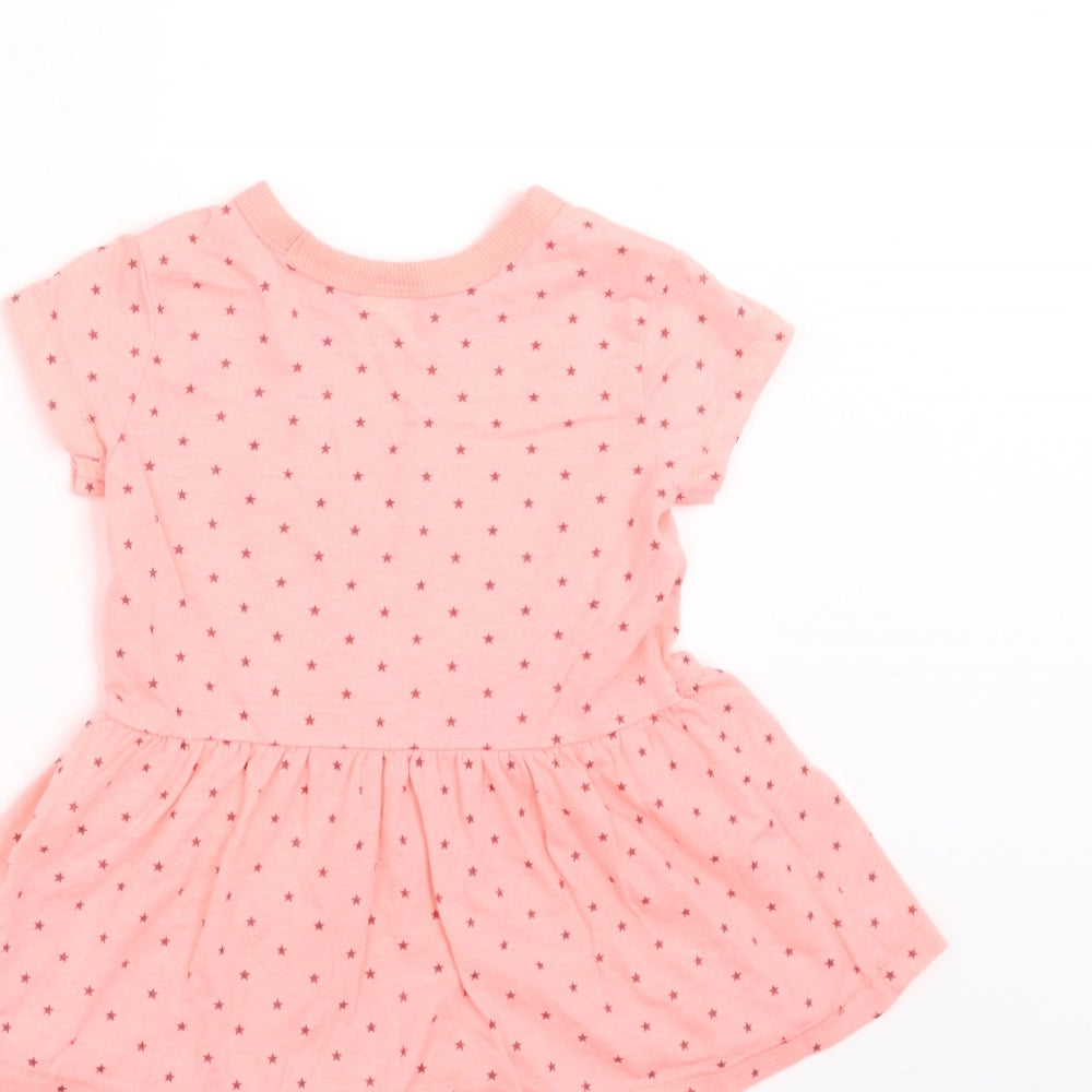 NEXT Girls Orange Geometric T-Shirt Dress Size 6-9 Months - Star Pattern