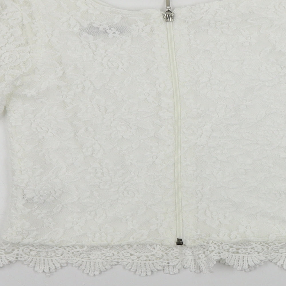 Reyon Womens White Floral Basic T-Shirt Size L