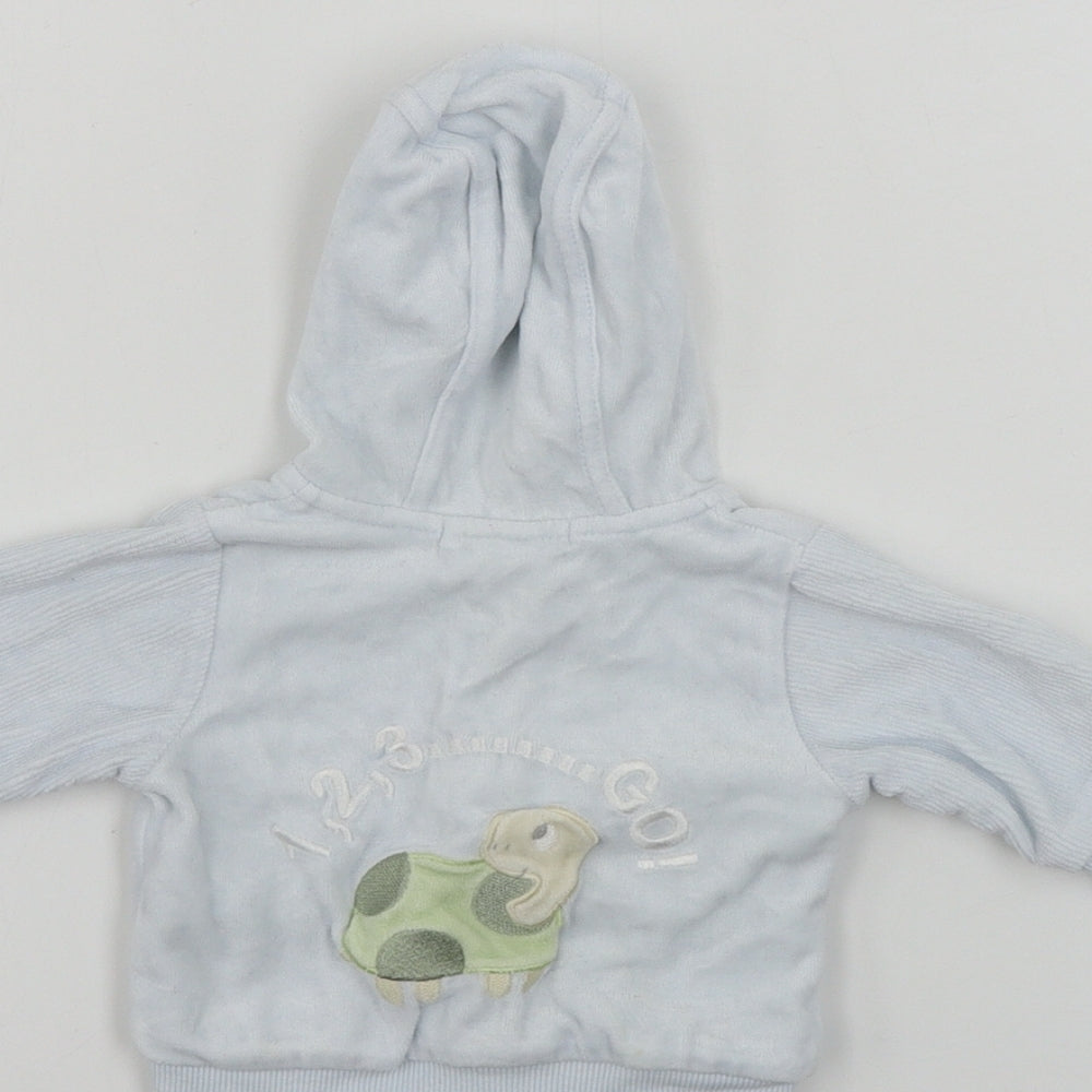Brand and care label for H&M girls’ blue jacket coat size newborn