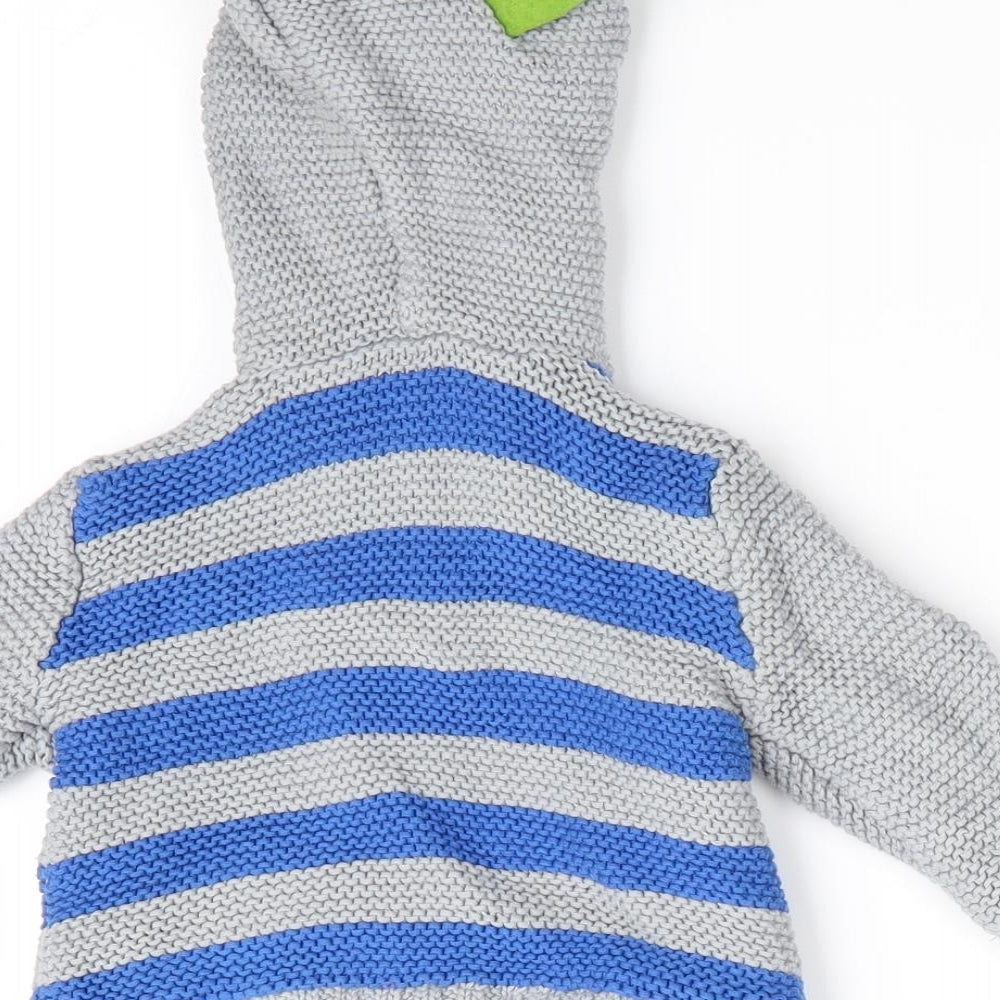 Ladybird Boys Grey Striped Cardigan Jumper Size 0-3 Months - Dragon Hood