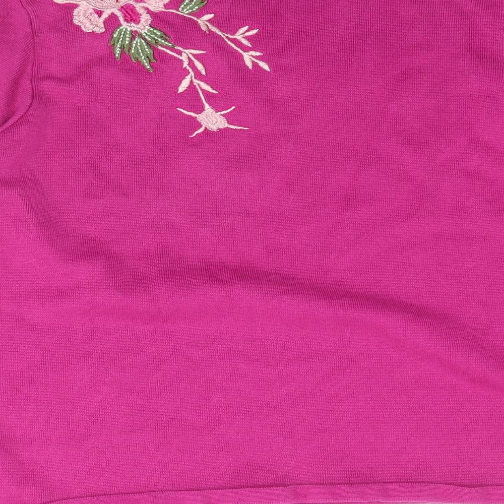 Marks & Spencer Womens Pink Knit Pullover Jumper Size 14 - Floral Embroidery