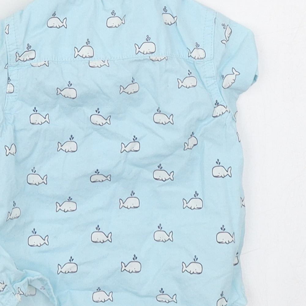 John Lewis Boys Blue Spotted Basic Button-Up Size 0-3 Months - Whale print