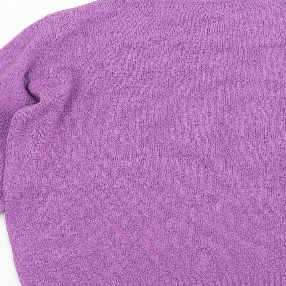 EWM Womens Purple Knit Pullover Jumper Size S - Floral embroidery