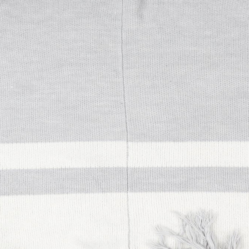 Brand and care label for Red Herring women’s grey striped overcoat poncho, size M