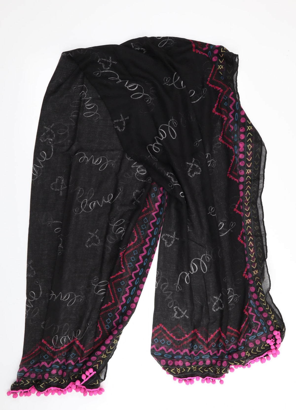 Preworn Womens Black Geometric Shawl/Wrap
