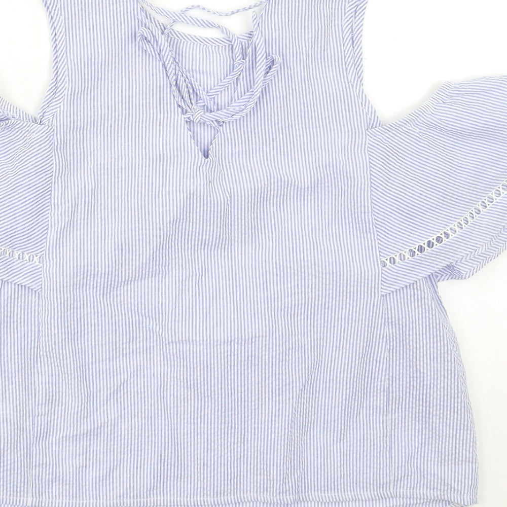 New Look Womens Blue Striped Basic Blouse Size 6