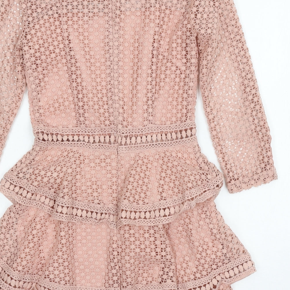 PRETTYLITTLETHING Womens Pink Crochet A-Line Size 4