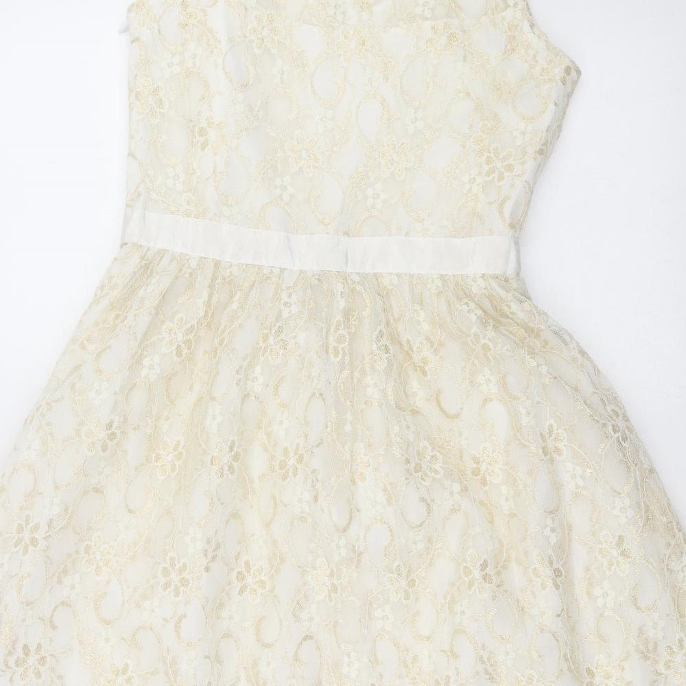 Be Beau Womens Gold Floral Fit & Flare Size 8