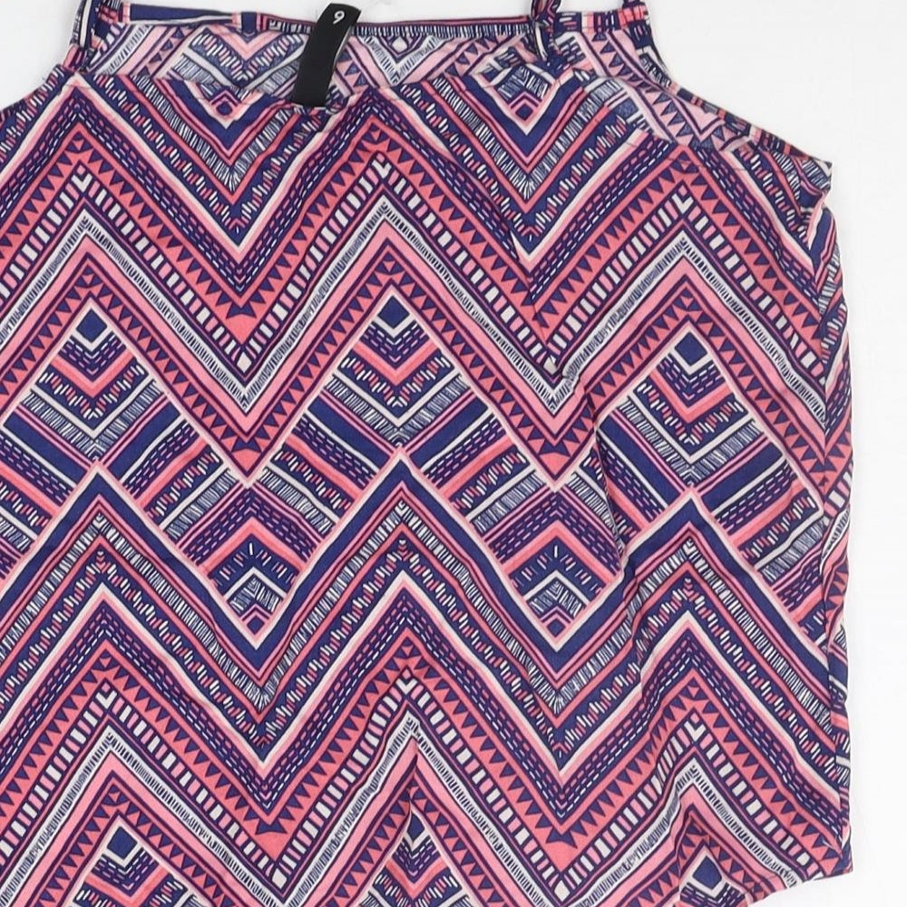 Divided Womens Blue Geometric Basic Tank Size 6