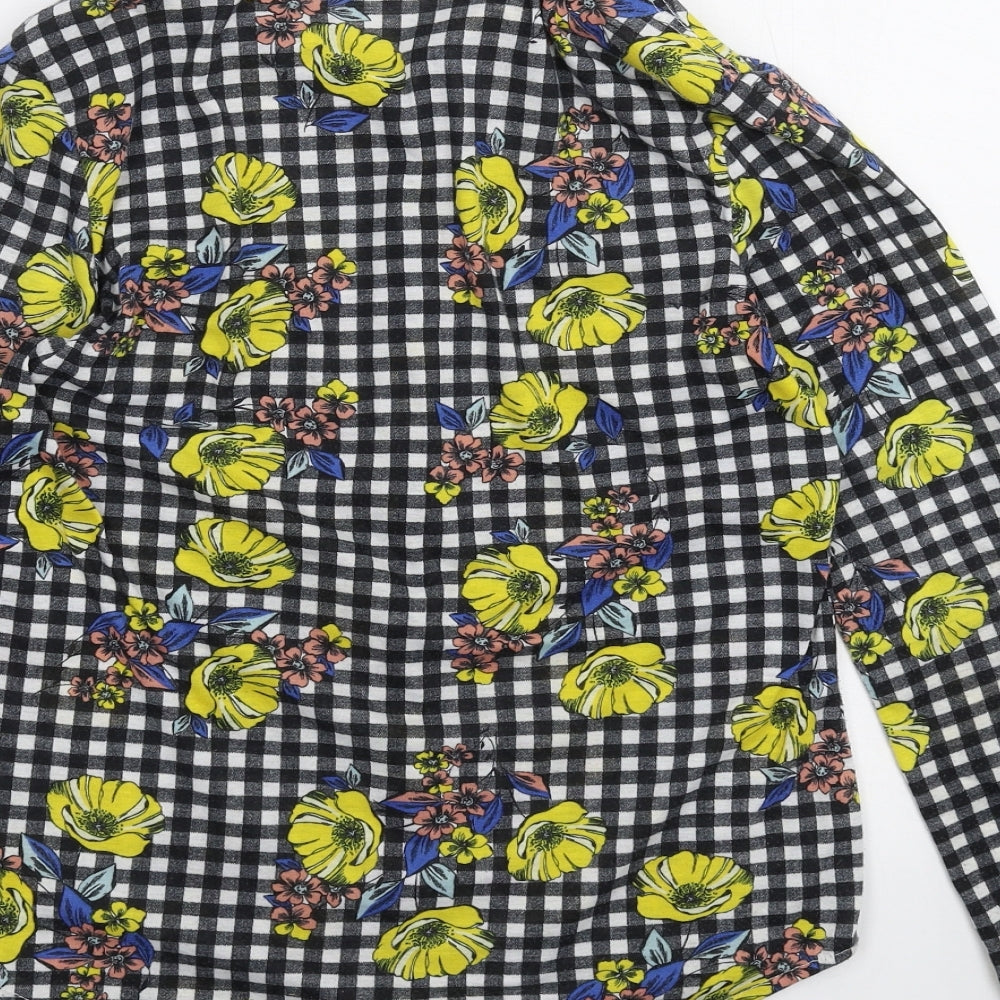 Passport Womens Black Floral Basic Button-Up Size S