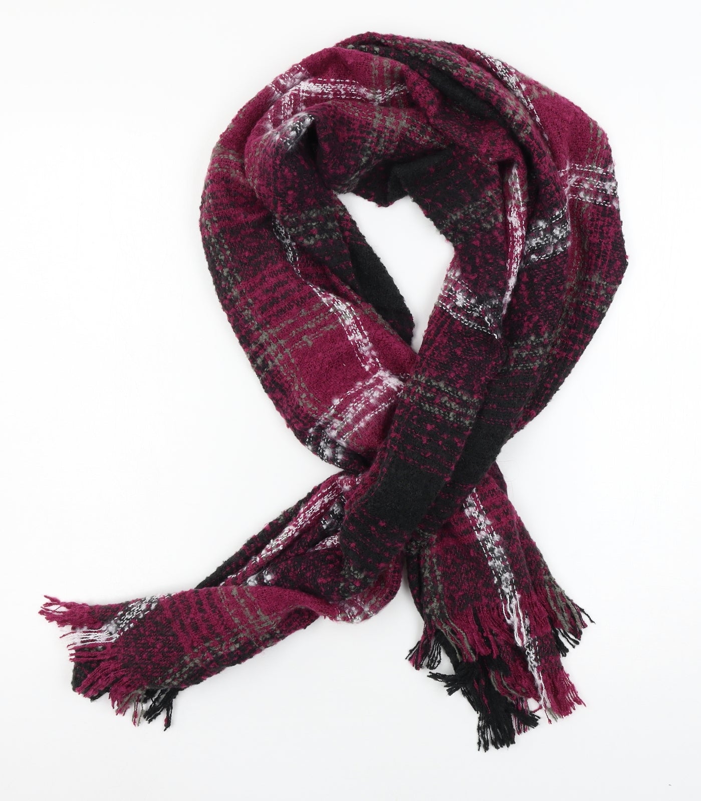 Preworn Womens Pink Plaid Knit Scarf