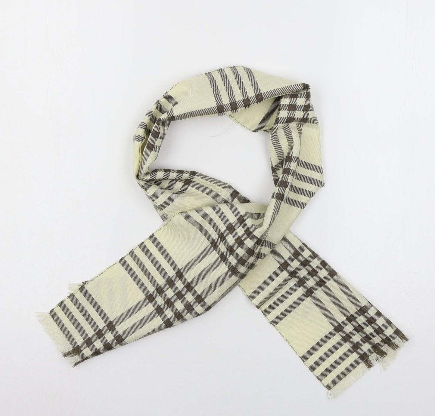 Preworn Womens Ivory Plaid Knit Scarf