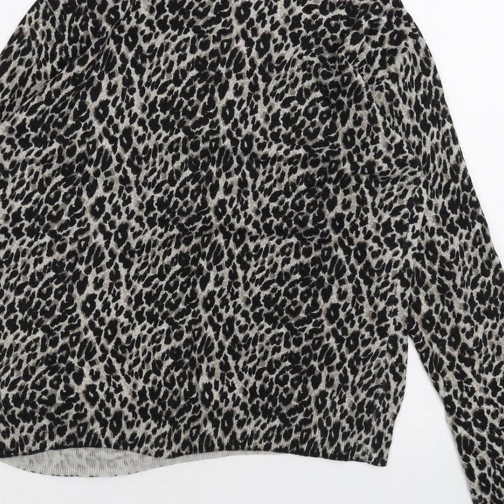 Warehouse Womens Black Animal Print Basic T-Shirt Size 12