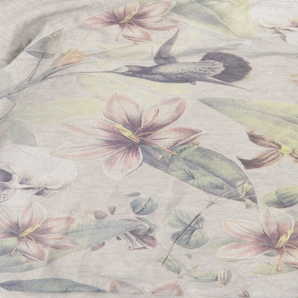 S_Ponder Womens Ivory Floral Pullover Sweatshirt Size S