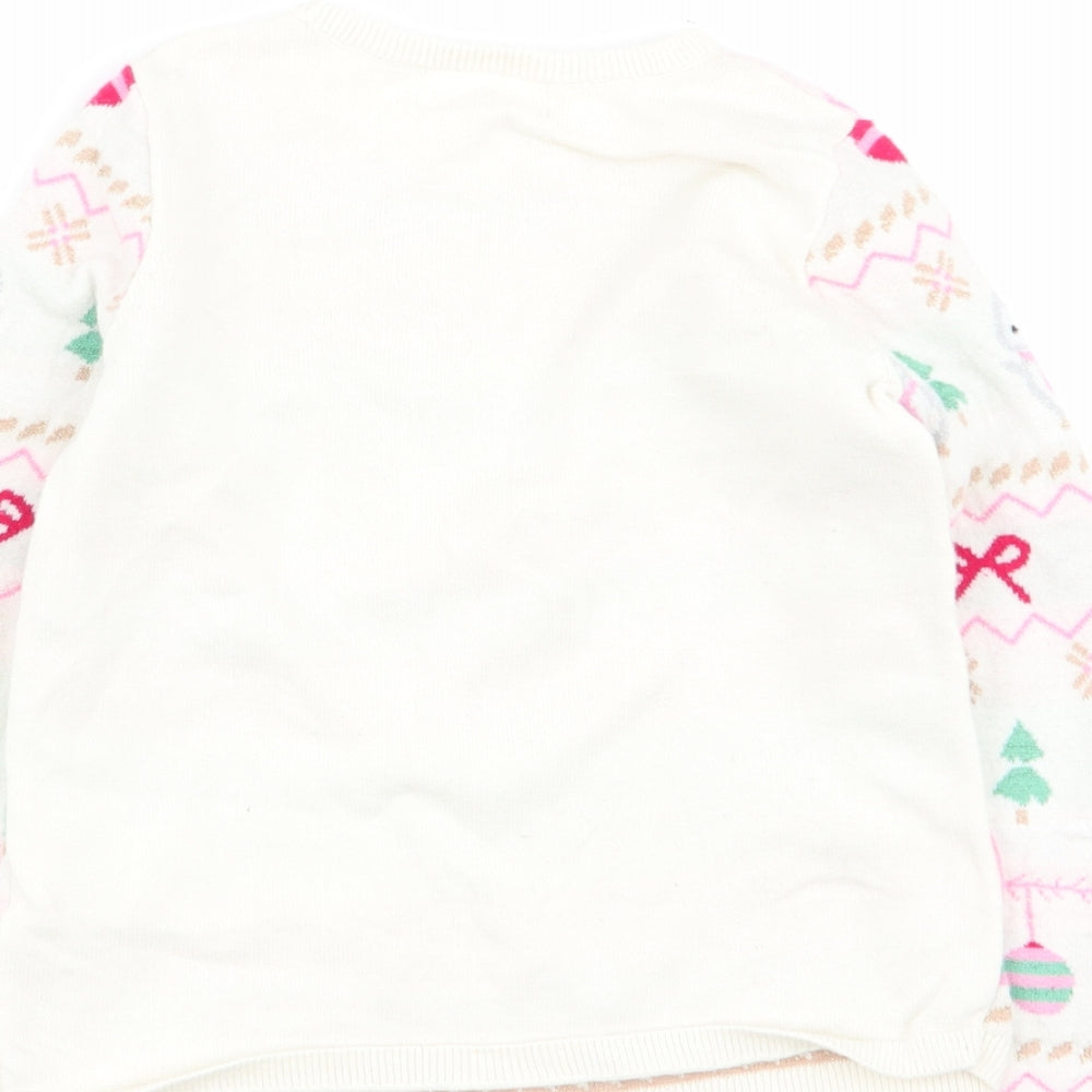 H&M Girls Ivory Geometric Pullover Jumper Size 4-5 Years - chrismtas