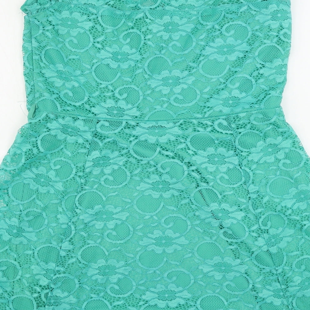 New Look Womens Green Floral A-Line Size 14