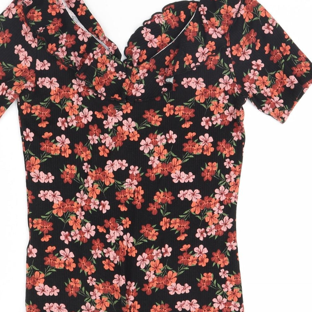 Dorothy Perkins Womens Black Floral Basic Blouse Size 10