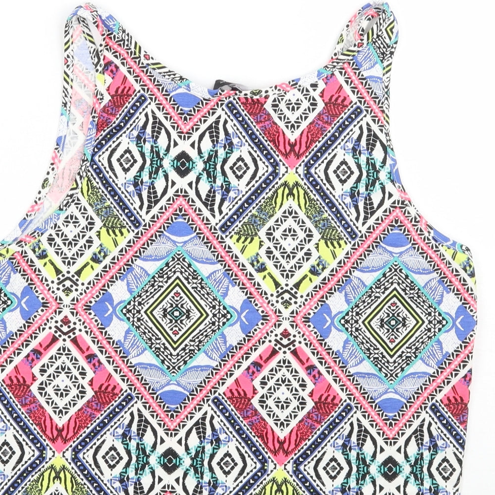 Newlook Womens White Geometric Cropped Tank Size 10