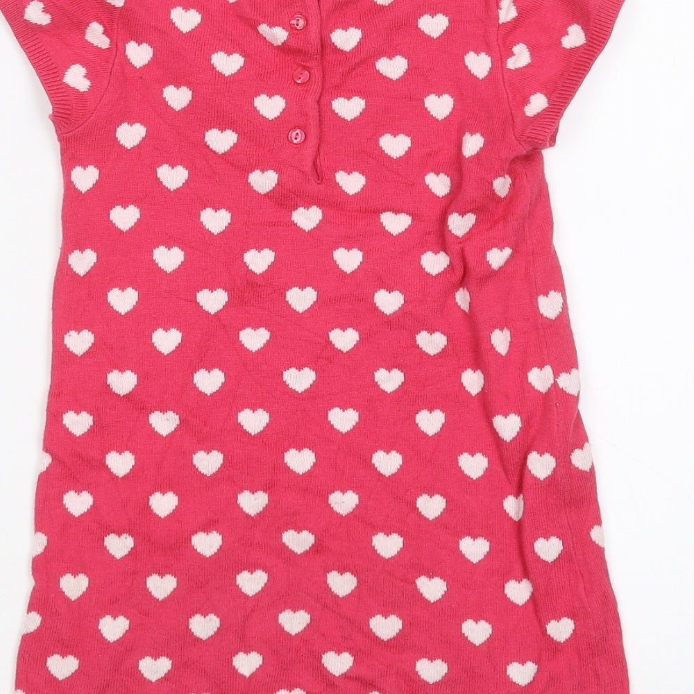 Preworn Girls Pink Polka Dot Pullover Jumper Size 4 Years