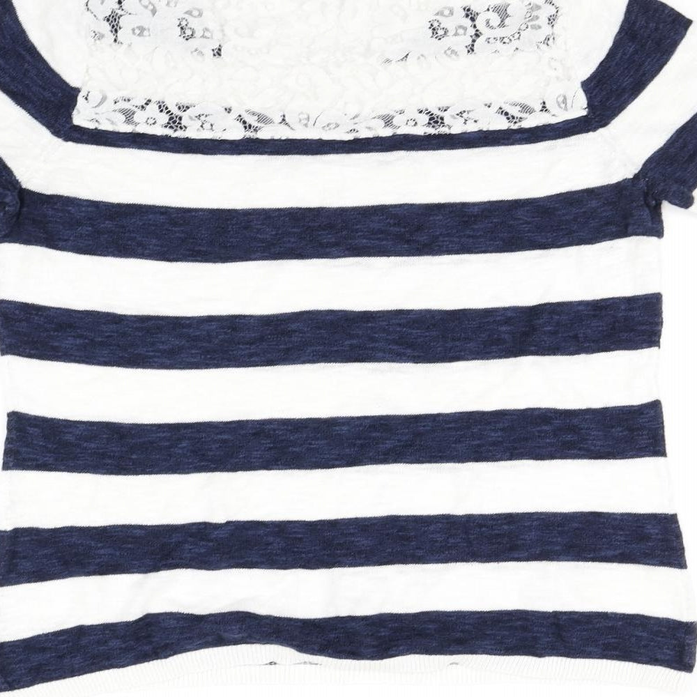Text Womens Multicoloured Striped Basic T-Shirt Size M