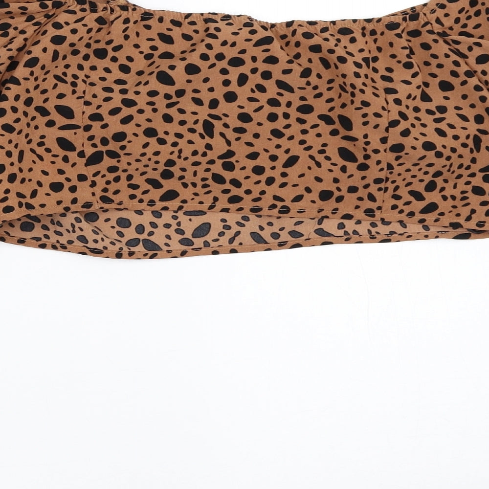 SheIn Womens Brown Animal Print Cropped Blouse Size L