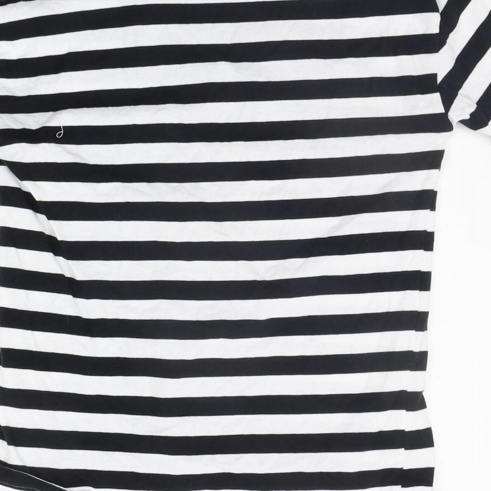 Preworn Womens Black Striped Basic T-Shirt Size S