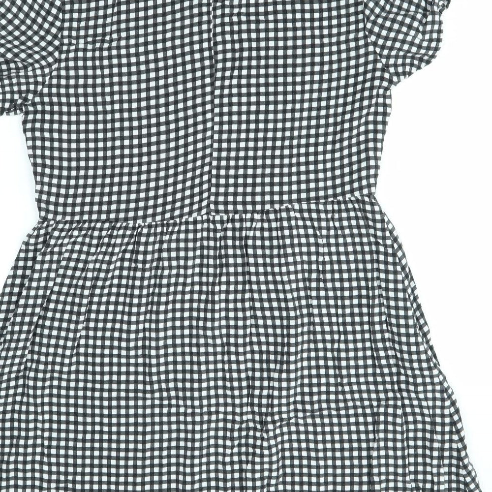 H&M Womens Grey Check Fit & Flare Size 10