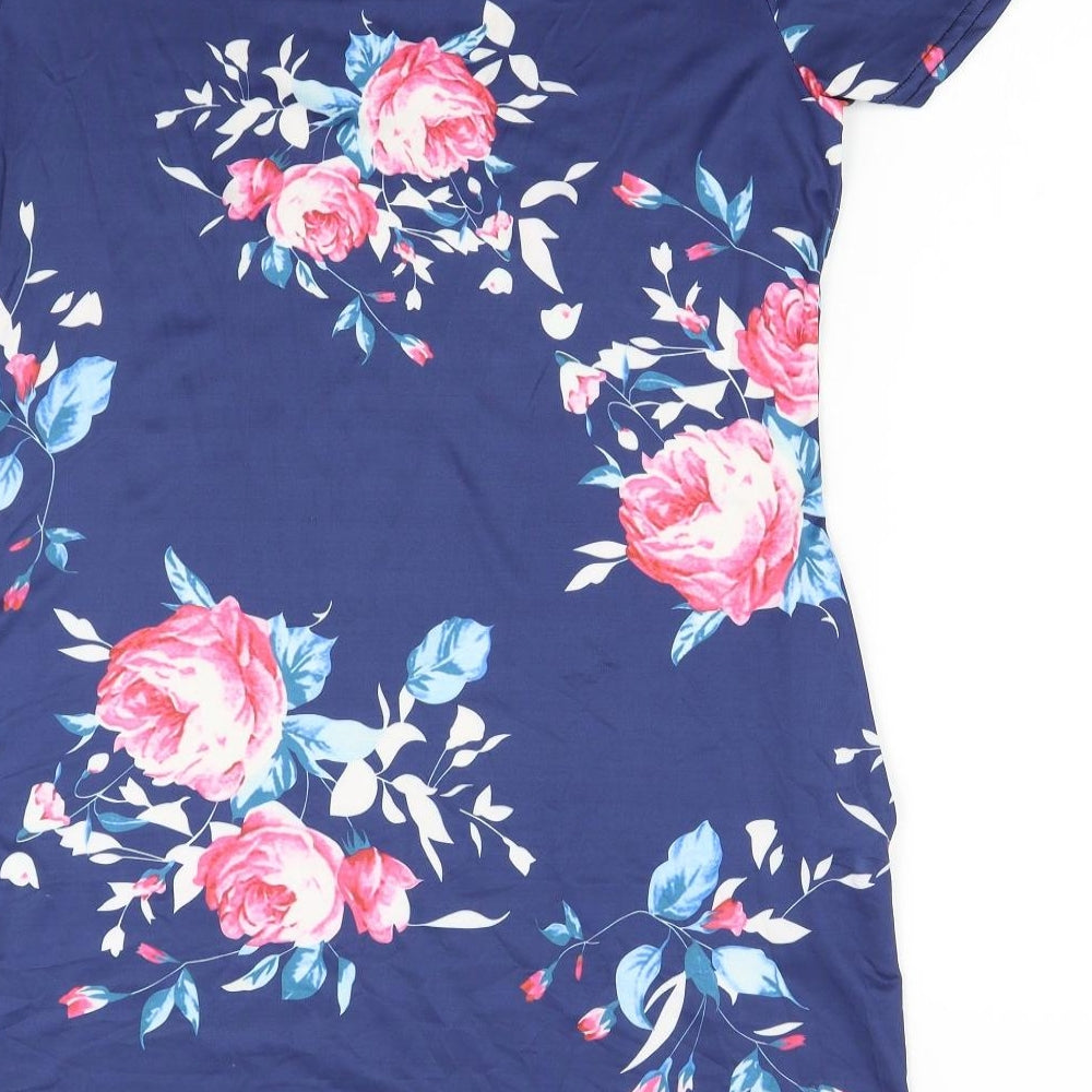 Preworn Womens Black Floral T-Shirt Dress