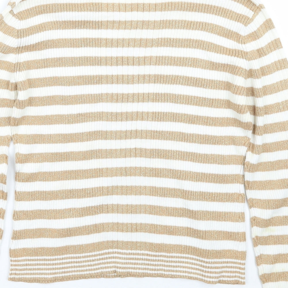 Wanko Womens White Striped Pullover Jumper One Size