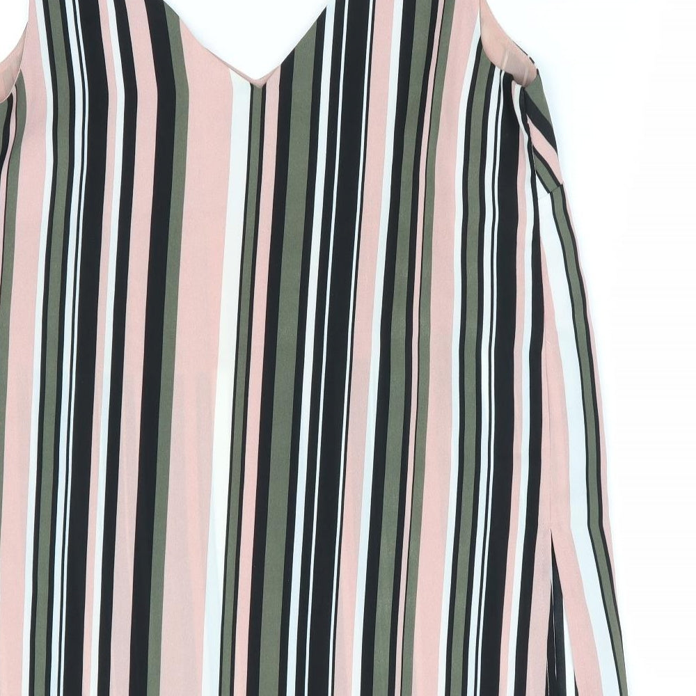 Brand and care label for Papaya women’s pink striped tunic blouse, size UK 10