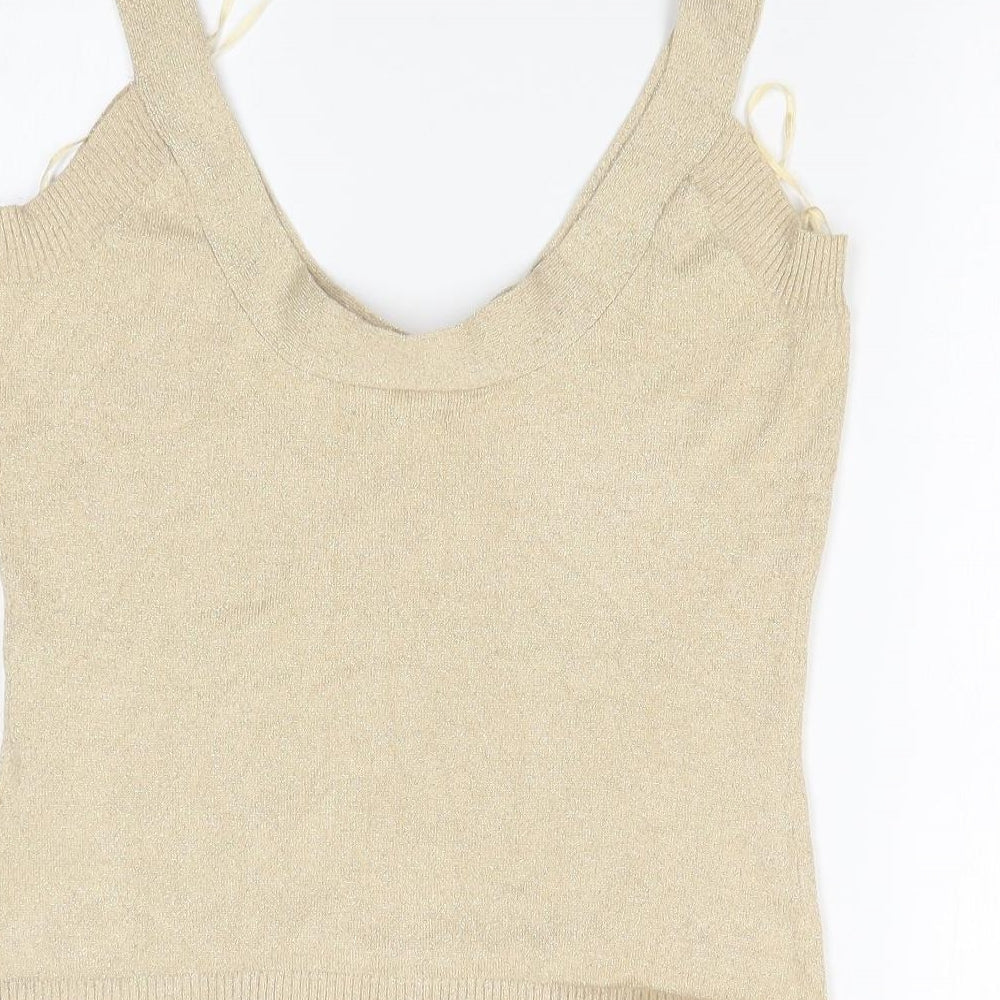 POMODORO Womens Gold Woven Basic Tank Size 14