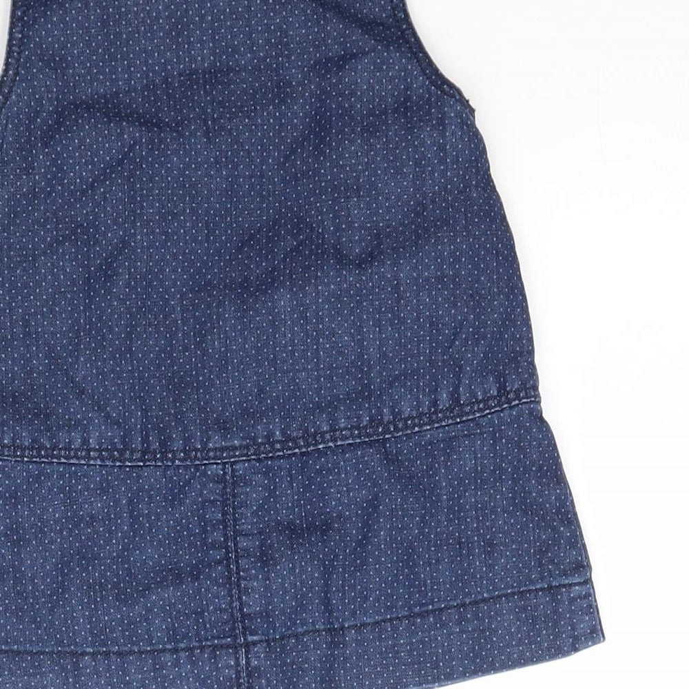 Obaibi Girls Blue Polka Dot Denim Pinafore/Dungaree Dress Size 12 Months