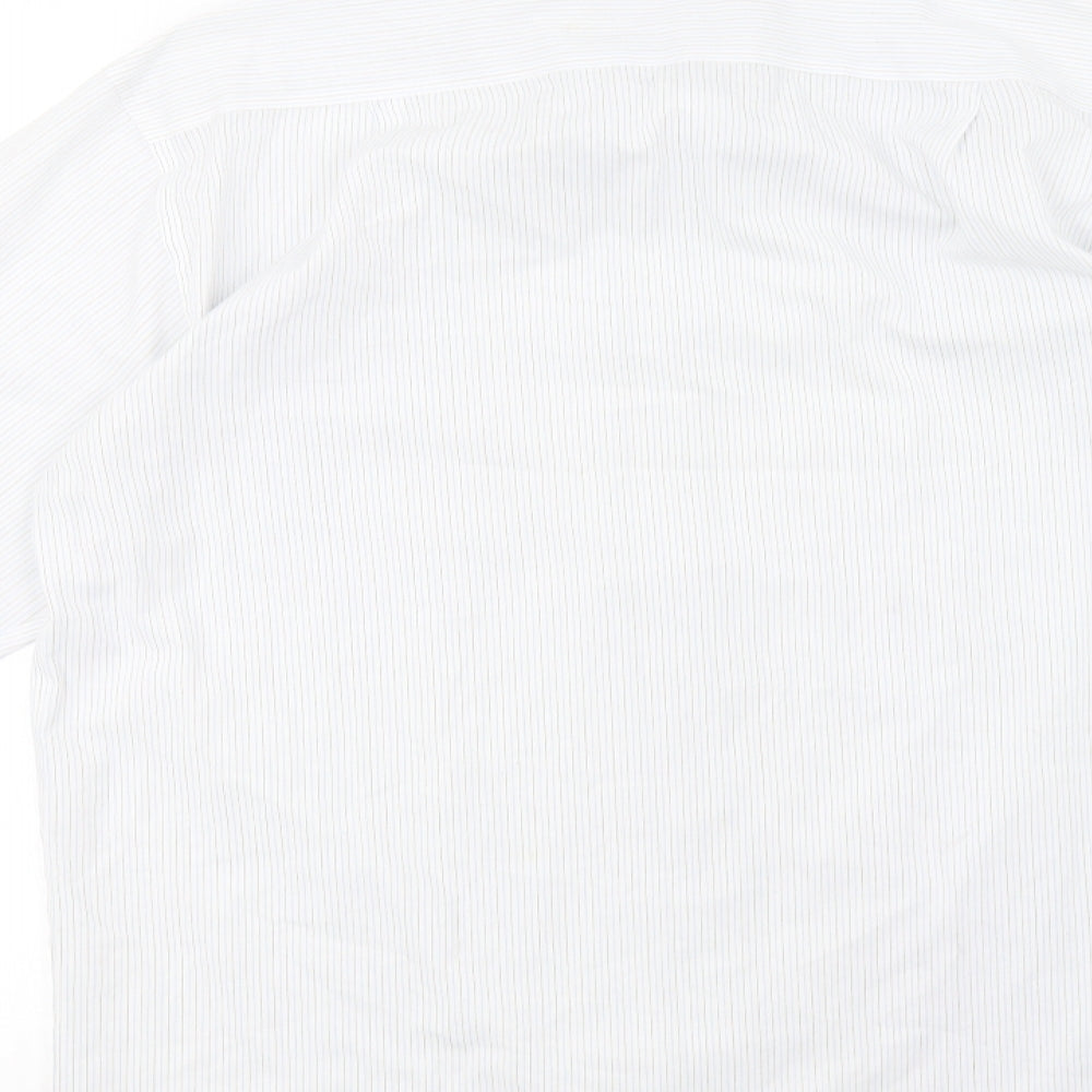 Marks & Spencer Mens White Striped Button-Up Size 15