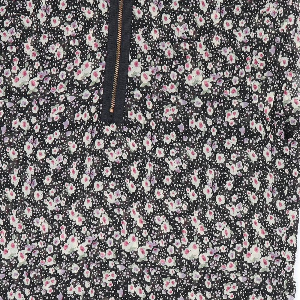 Topshop Womens Black Floral Basic Blouse Size 10