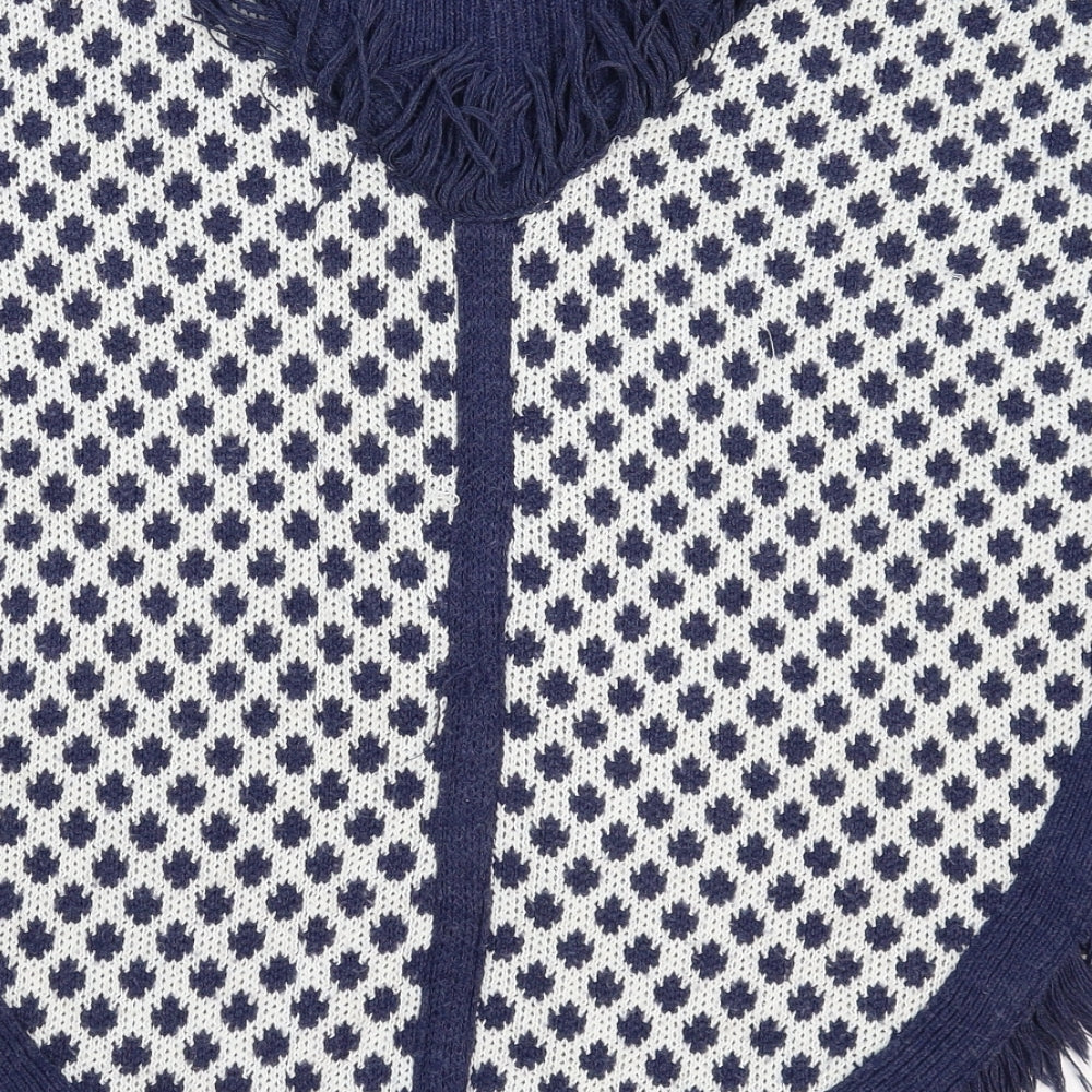 Jomar Womens Blue Geometric Knit Cape Jumper Size L