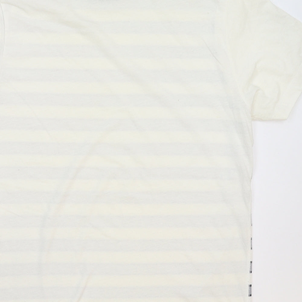 Easy Mens White Striped T-Shirt Size M