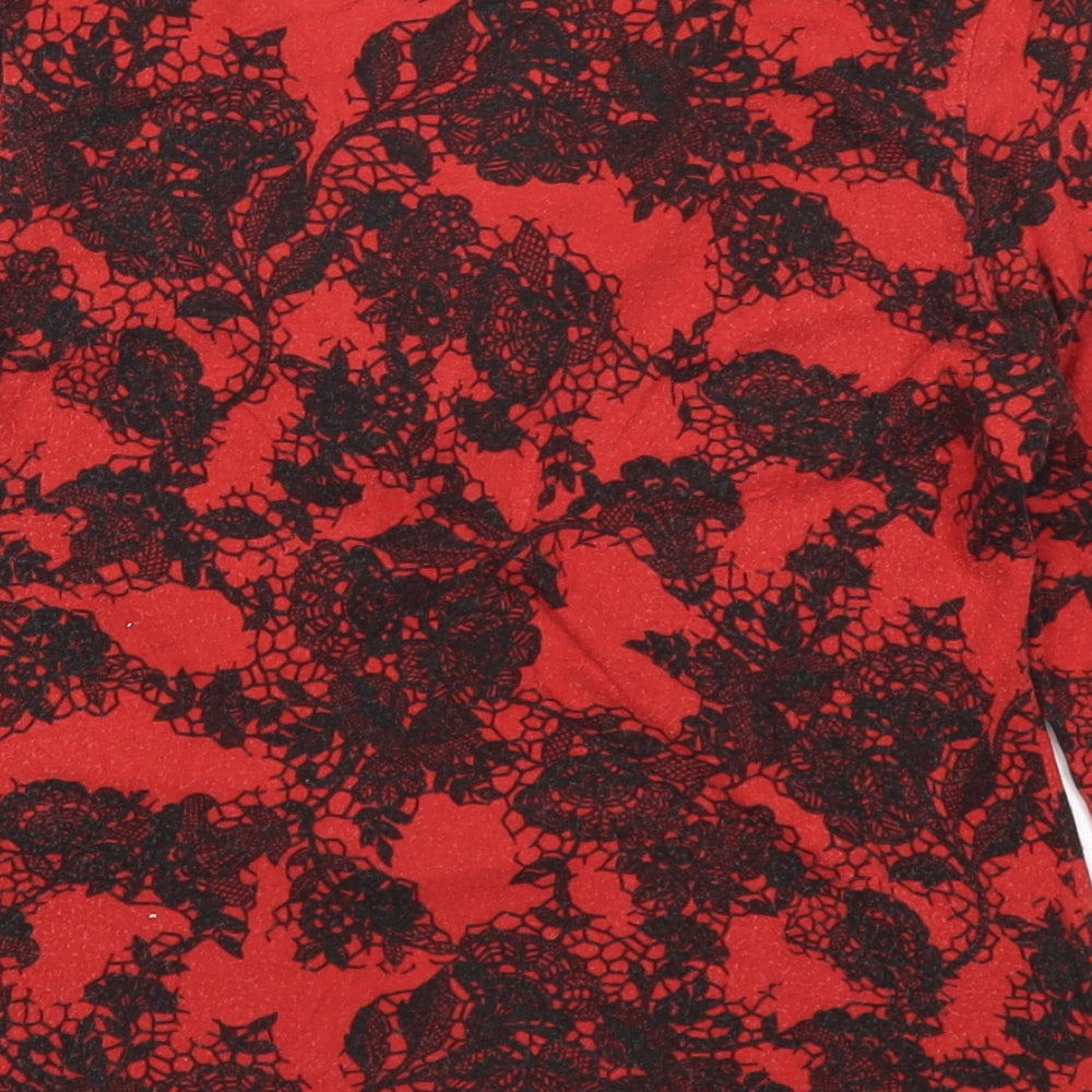 Preworn Womens Red Floral Basic T-Shirt Size 14