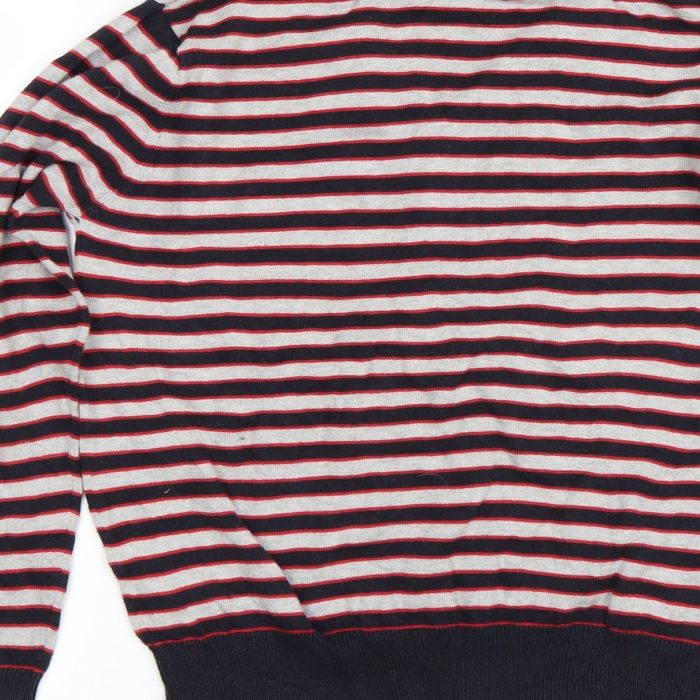 Dissident Mens Grey Striped Pullover Jumper Size S