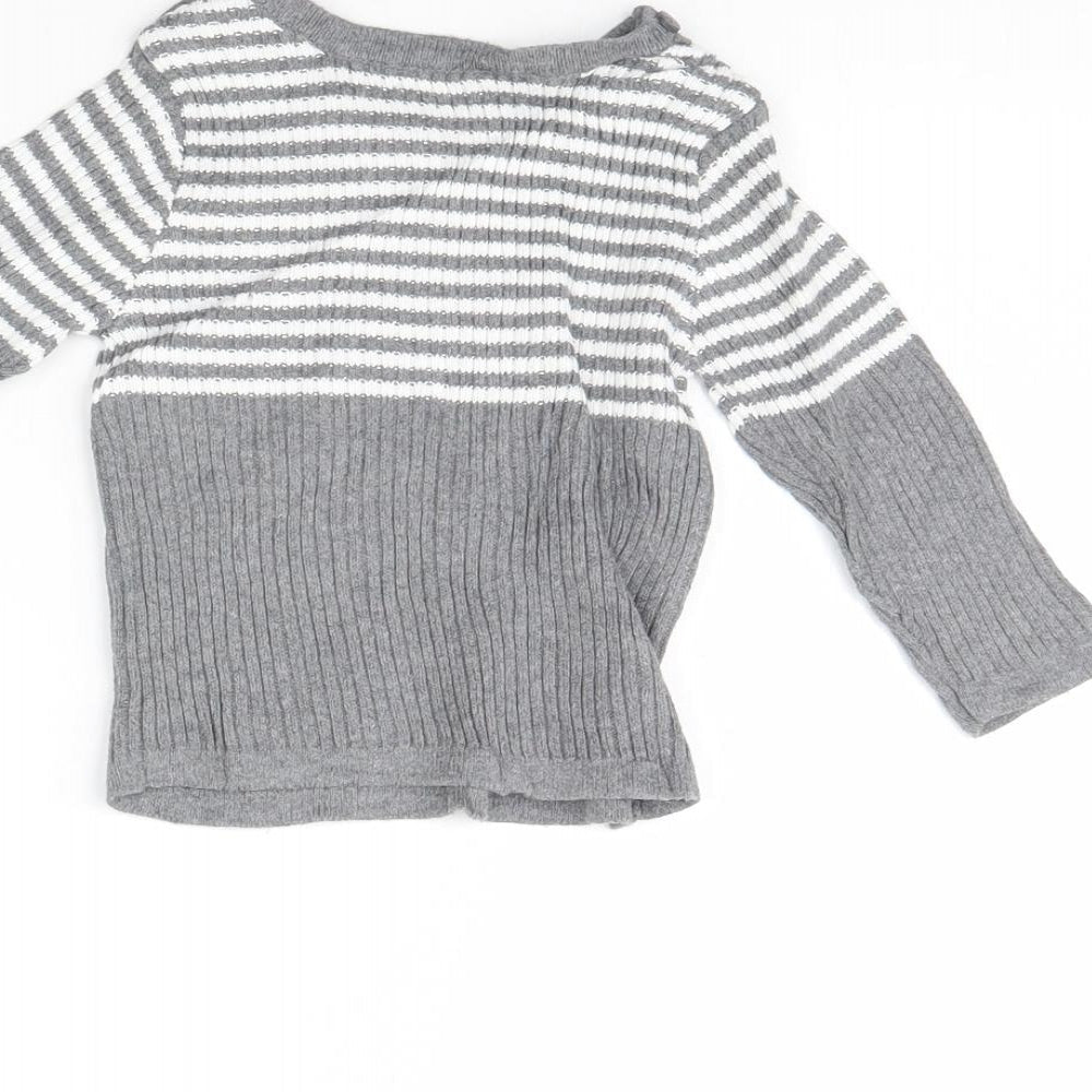 Preworn Baby Grey Striped Pullover Jumper Size 3-6 Months