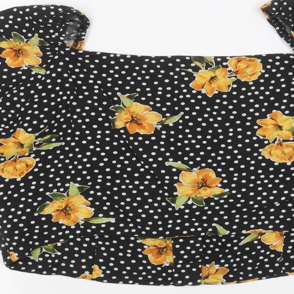 New Look Womens Black Floral Basic Button-Up Size 16