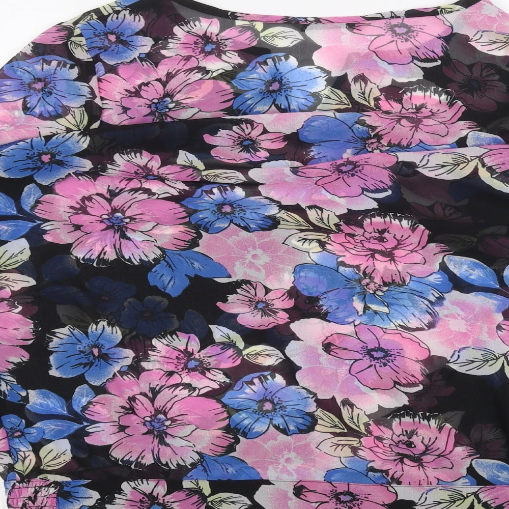 TU Womens Black Floral Basic Blouse Size 12