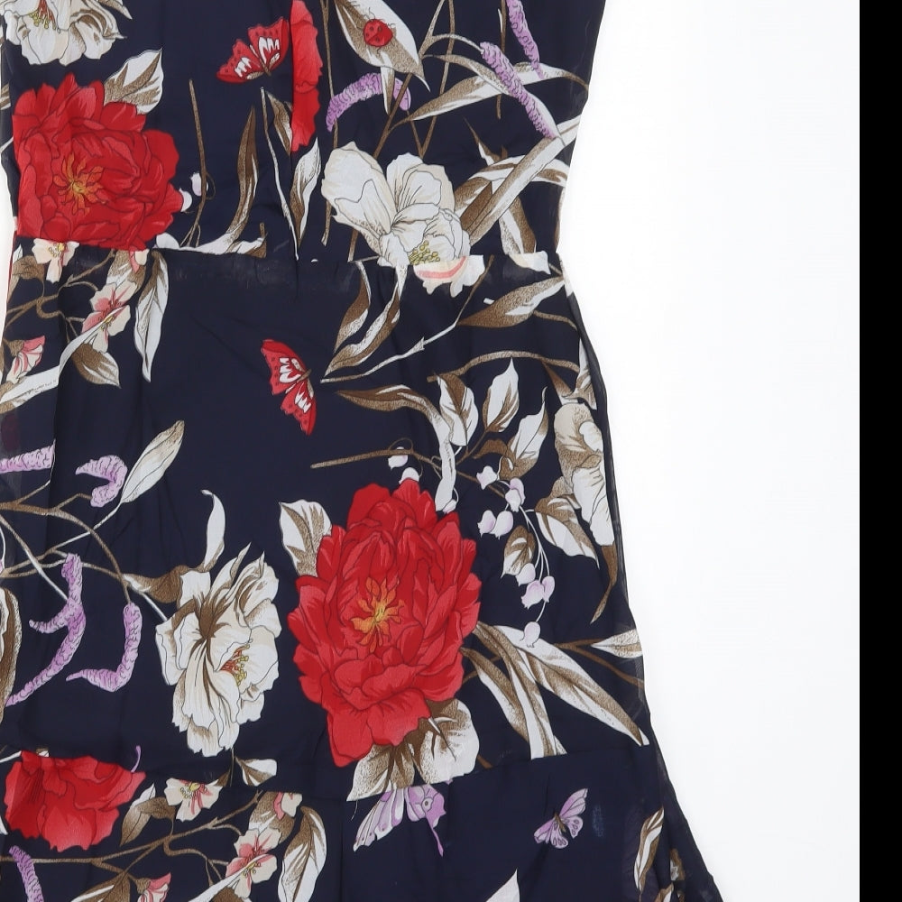 Sia Xin Womens Blue Floral A-Line Size L